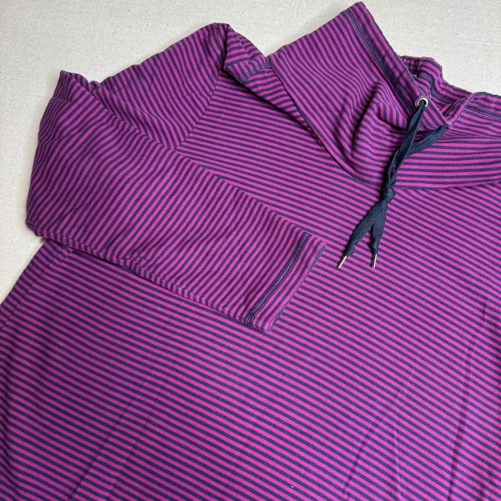 Karen Scott Sport Cowl-Neck Long-Sleeve Knit Top Women's Large Striped Fuschia
